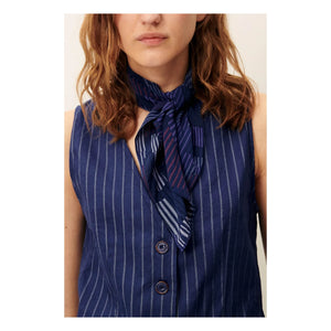 Sessùn - Blusa sin mangas de lino a rayas Fernando | Azul marino
