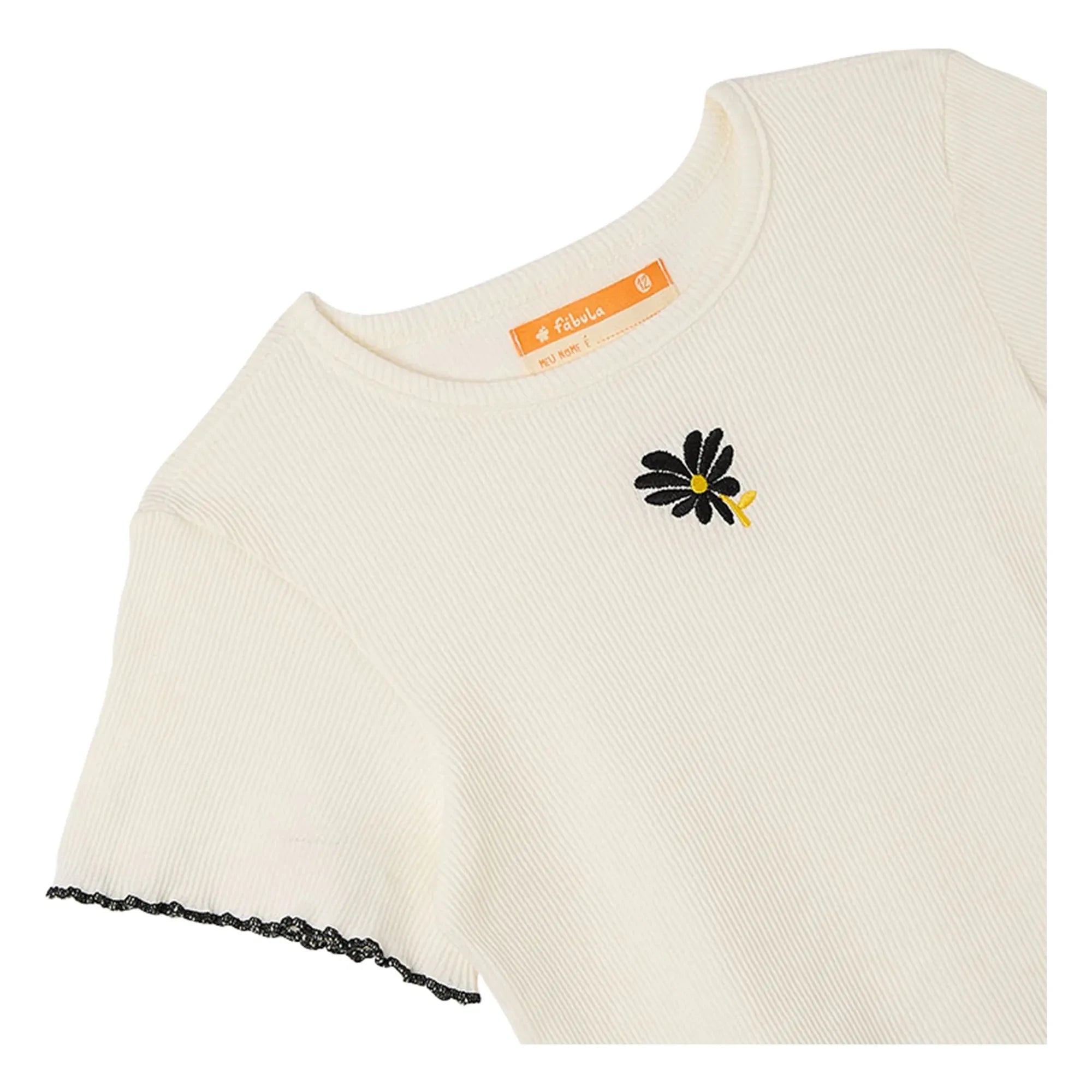 Fabula - Camiseta de canalé con motivo floral | Blanco