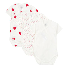 Petit Bateau - Conjunto de 3 bodys de algodón orgánico con corazones para bebé | Rojo