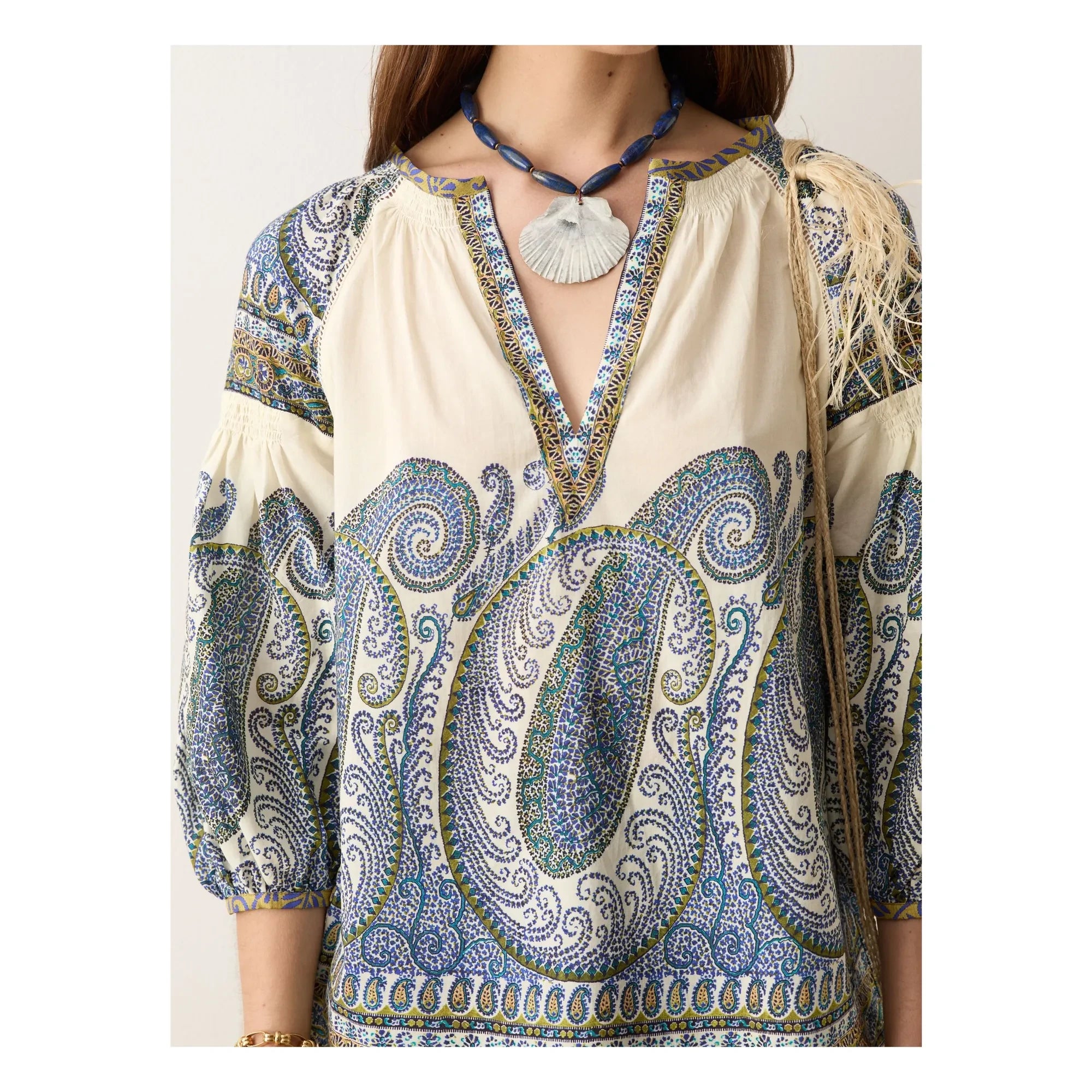 Boteh - Blusa fruncida de algodón Arcadia | Lapislázuli