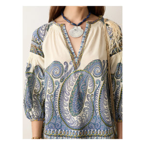 Boteh - Blusa fruncida de algodón Arcadia | Lapislázuli