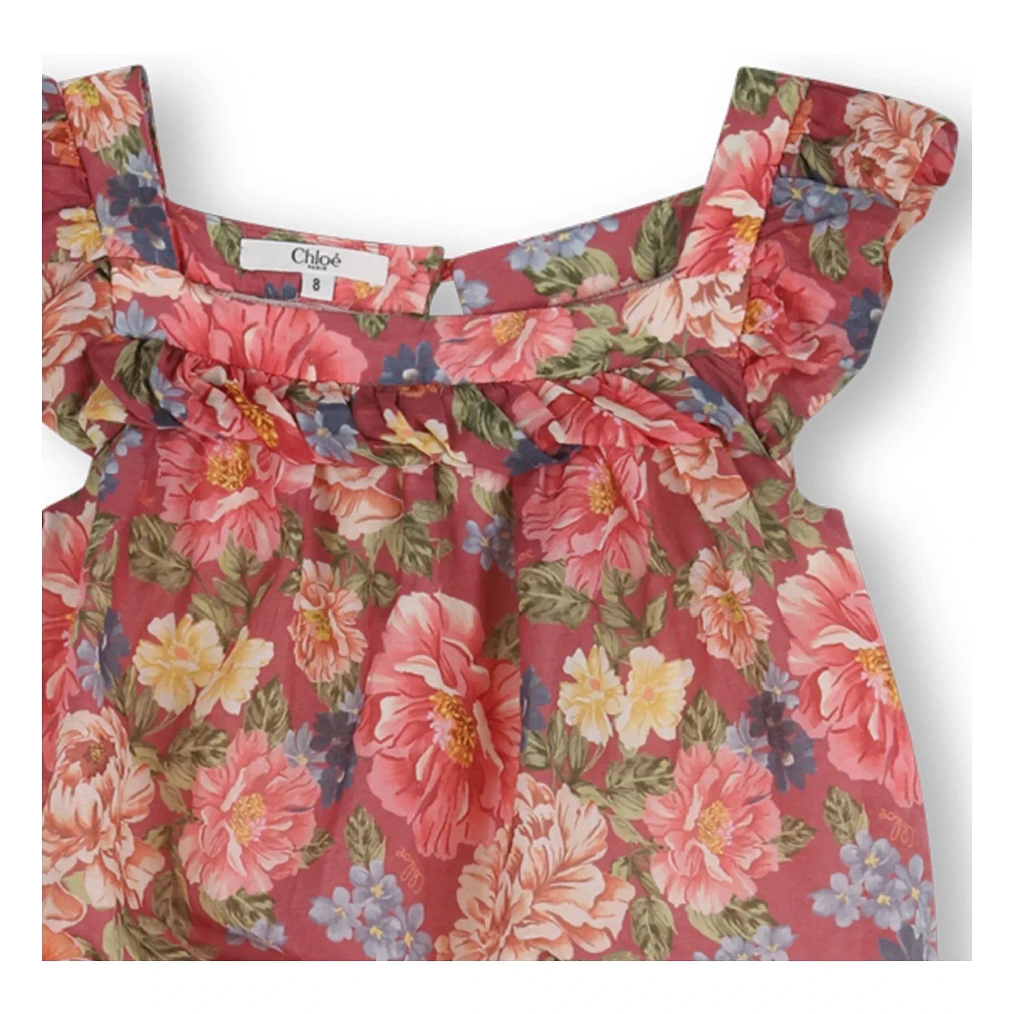 Chloé - Pelele floral de algodón orgánico | Rosa empolvado