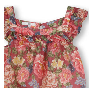 Chloé - Pelele floral de algodón orgánico | Rosa empolvado