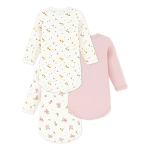 Petit Bateau - Conjunto de 3 Bodys de Flores | Blanco