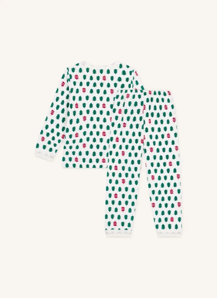Petit Bateau - Köknar Ağacı Pijamalar Kadife Organik Pamuk | Beyaz