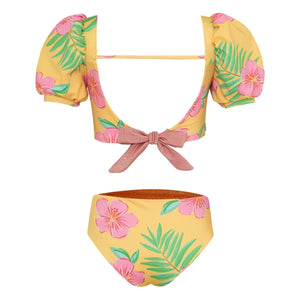 Pepita & Me - Bañador con fruncido y motivo de hibisco | Amarillo