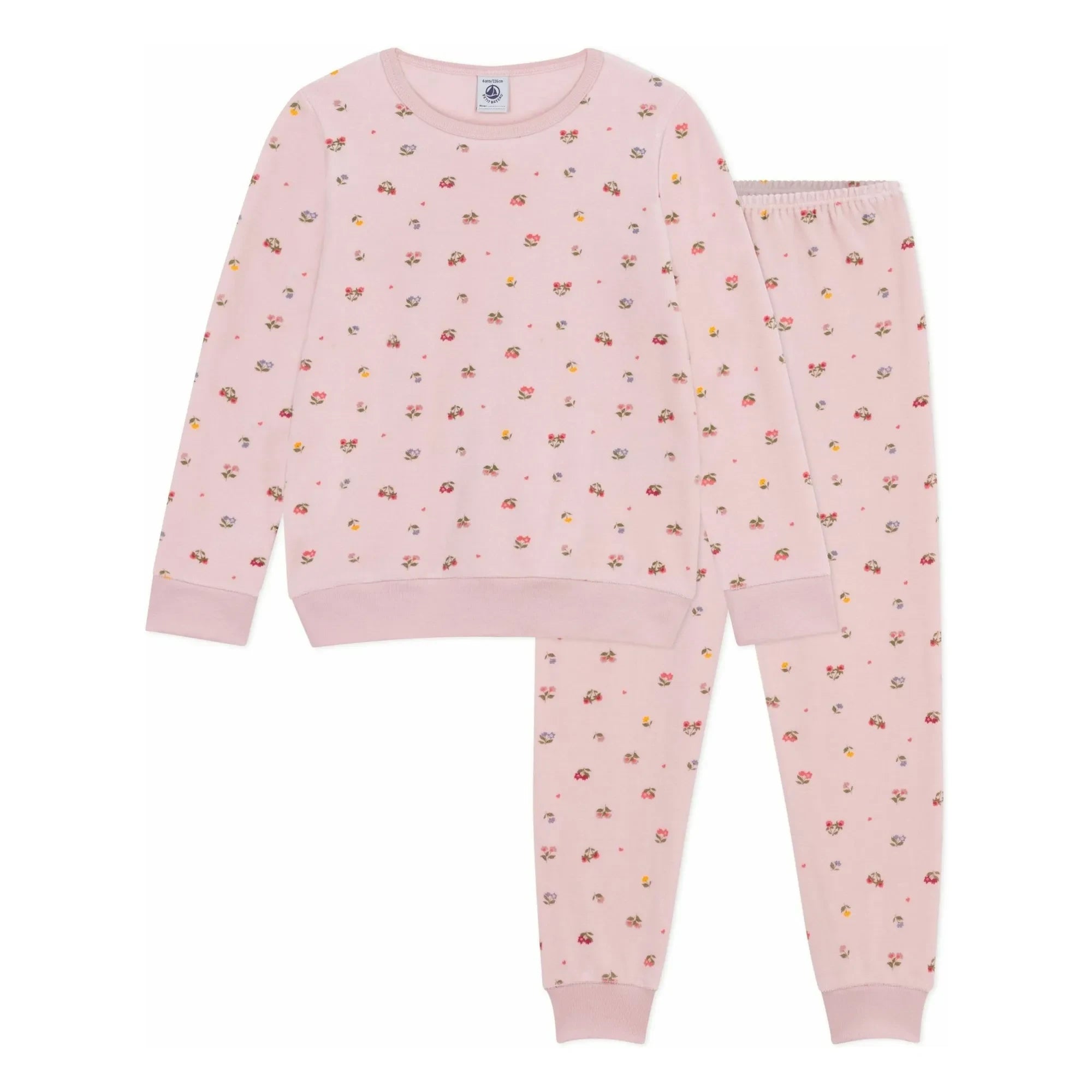 Petit Bateau - Pijama con corazones y flores de algodón orgánico | Rosa pálido