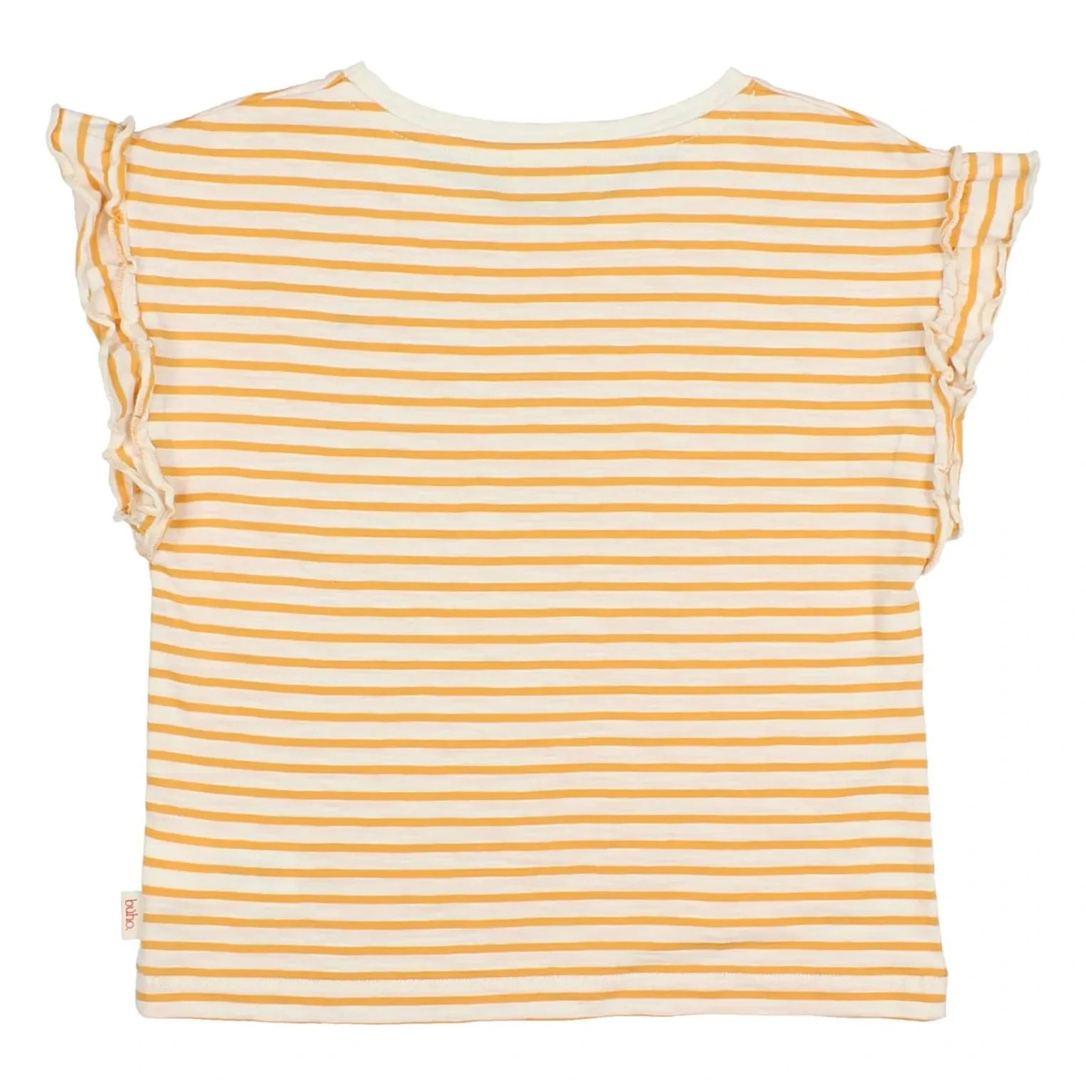 Búho - Camiseta de algodón orgánico a rayas con estampado de fresas | Amarillo