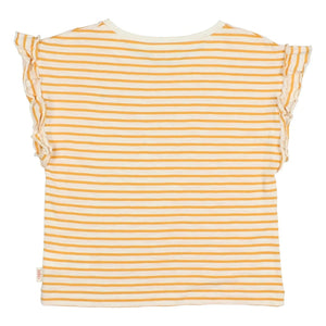 Búho - Camiseta de algodón orgánico a rayas con estampado de fresas | Amarillo