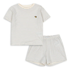 Konges Sløjd - Conjunto de camiseta y pantalón corto de algodón orgánico a rayas Famo | Azul