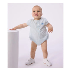 Petit Bateau - Mono de algodón orgánico seersucker a rayas | Azul claro