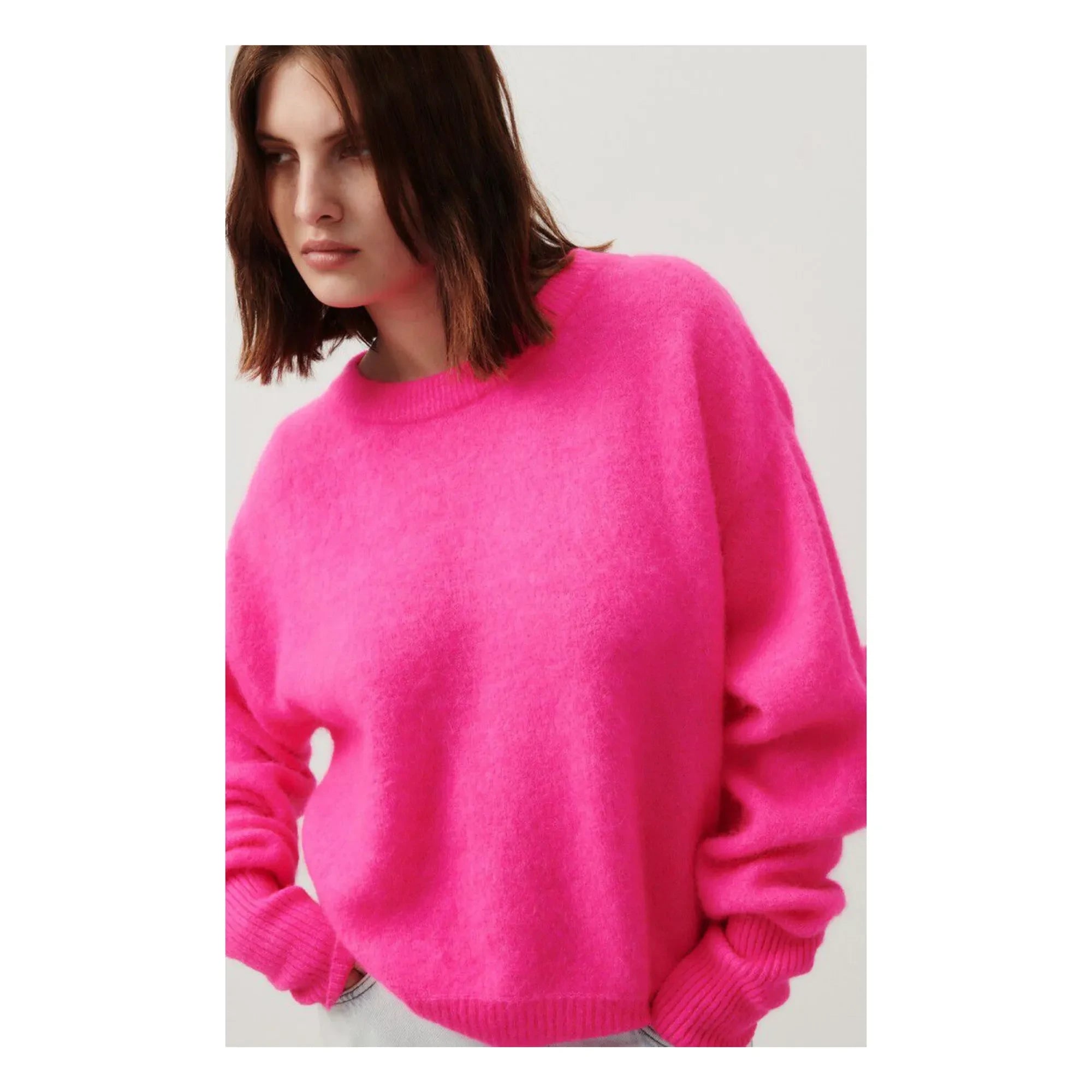 American Vintage - Vitow Alpaka ve Yün Boatneck Kazak | Floresan pembe