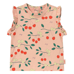 Tinycottons - Camiseta cerezas con volantes Algodón orgánico | Rosa