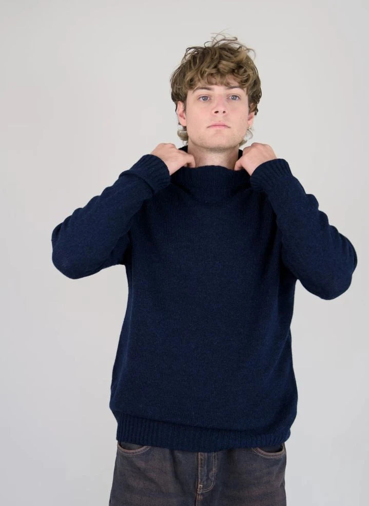 Origin Knitwear - Suéter de Cuello Alto Sin Costuras de Lana | Azul Marino
