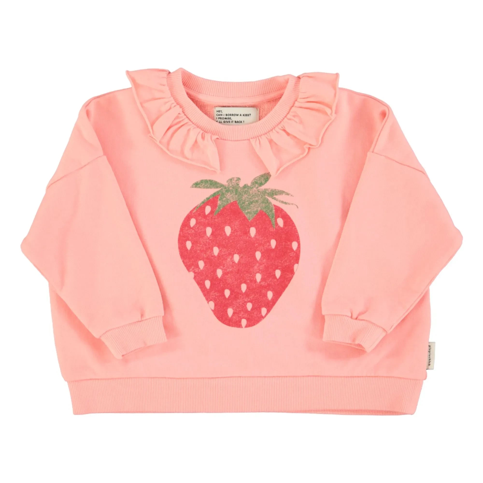 Piupiuchick - Sudadera con volantes de algodón orgánico con fresas | Rosa