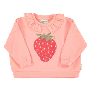 Piupiuchick - Sudadera con volantes de algodón orgánico con fresas | Rosa