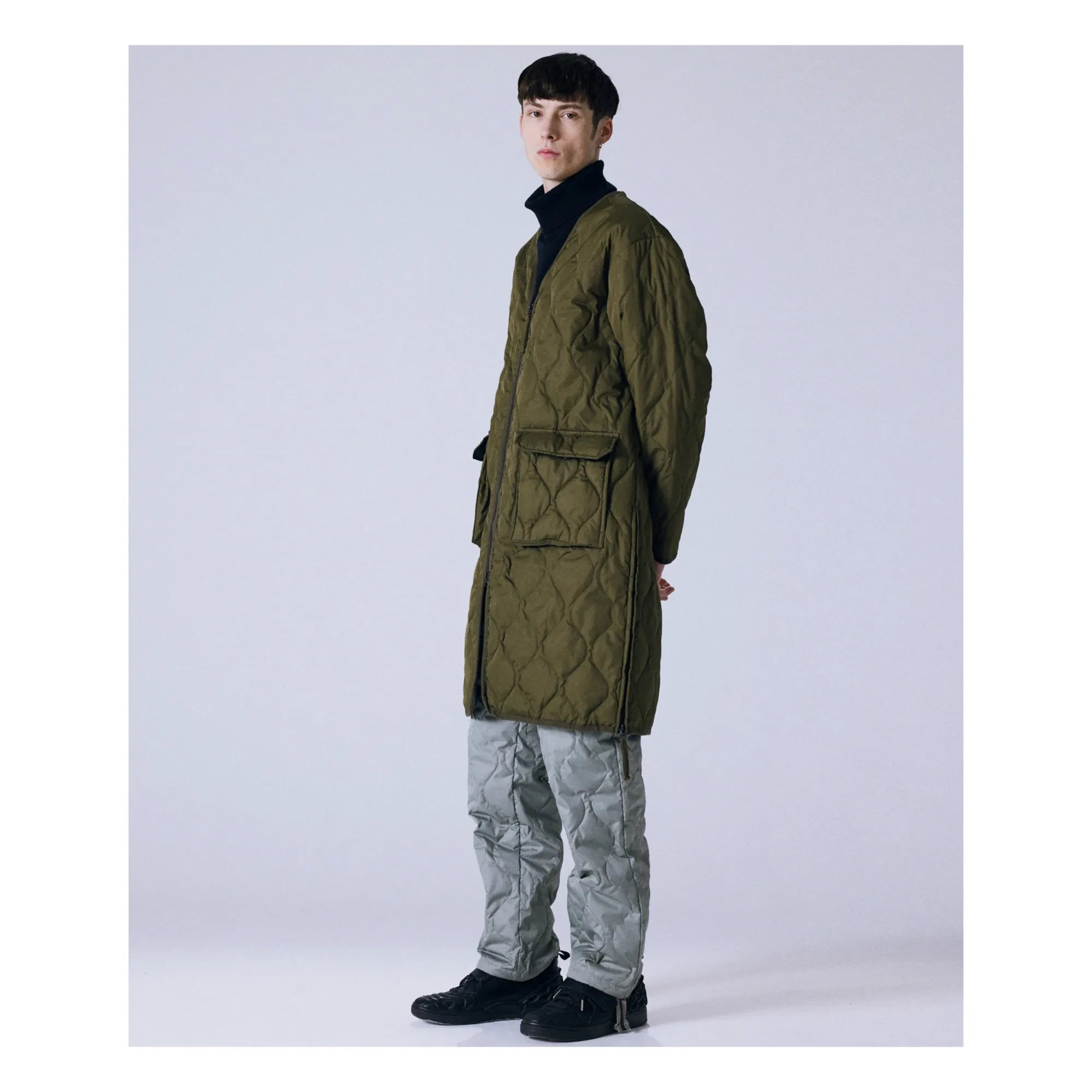 Taion - Abrigo largo acolchado unisex con cremallera | Verde oliva