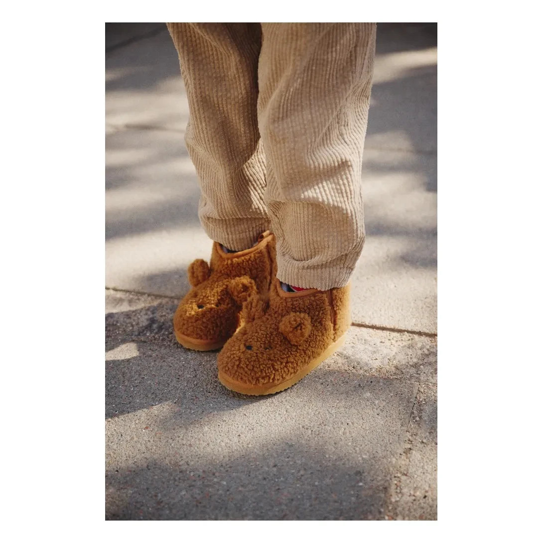 Liewood - Alban Botas sherpa con diseño de osito hechas de fibras recicladas | Caramelo