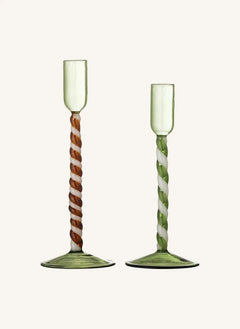 Bloomingville - Swirlie Porta Velas de Cristal - Set de 2 | Verde