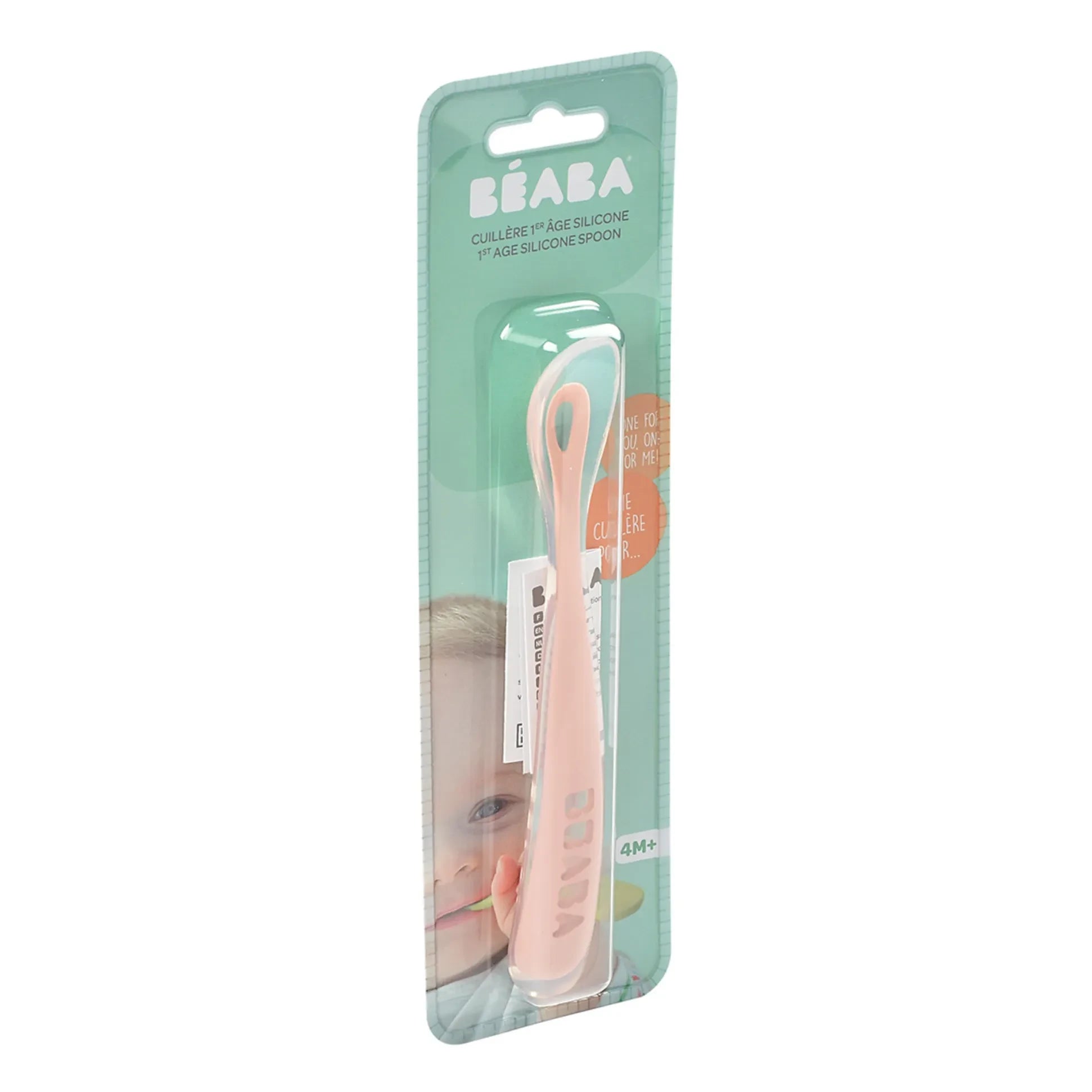 Béaba - Cuchara de silicona suave para bebé | Rosa pálido