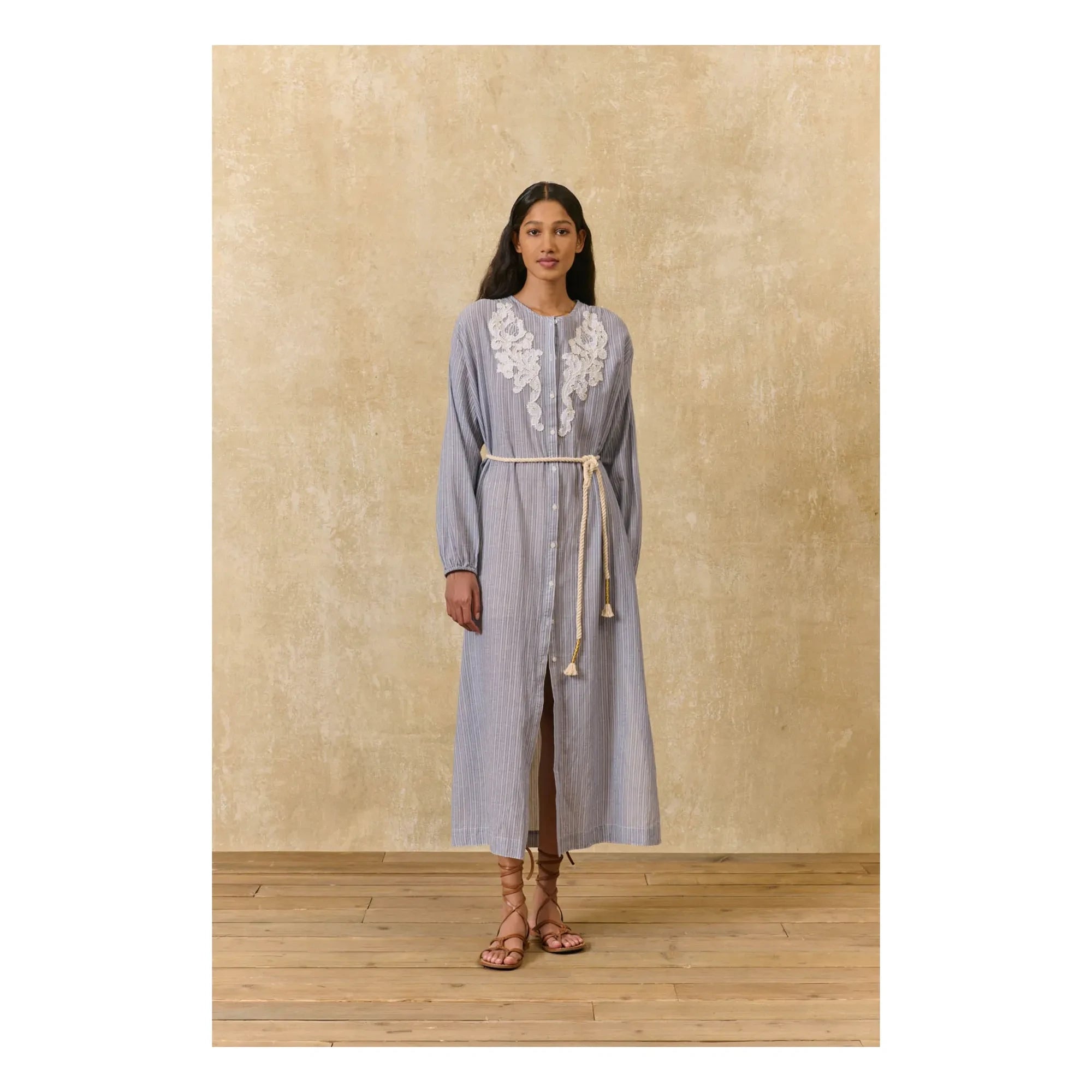 Louise Misha - Vestido de Algodón Orgánico a Rayas Flavie | Azul