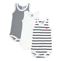 Petit Bateau - Conjunto de 3 peleles de algodón orgánico a rayas para bebé | Azul