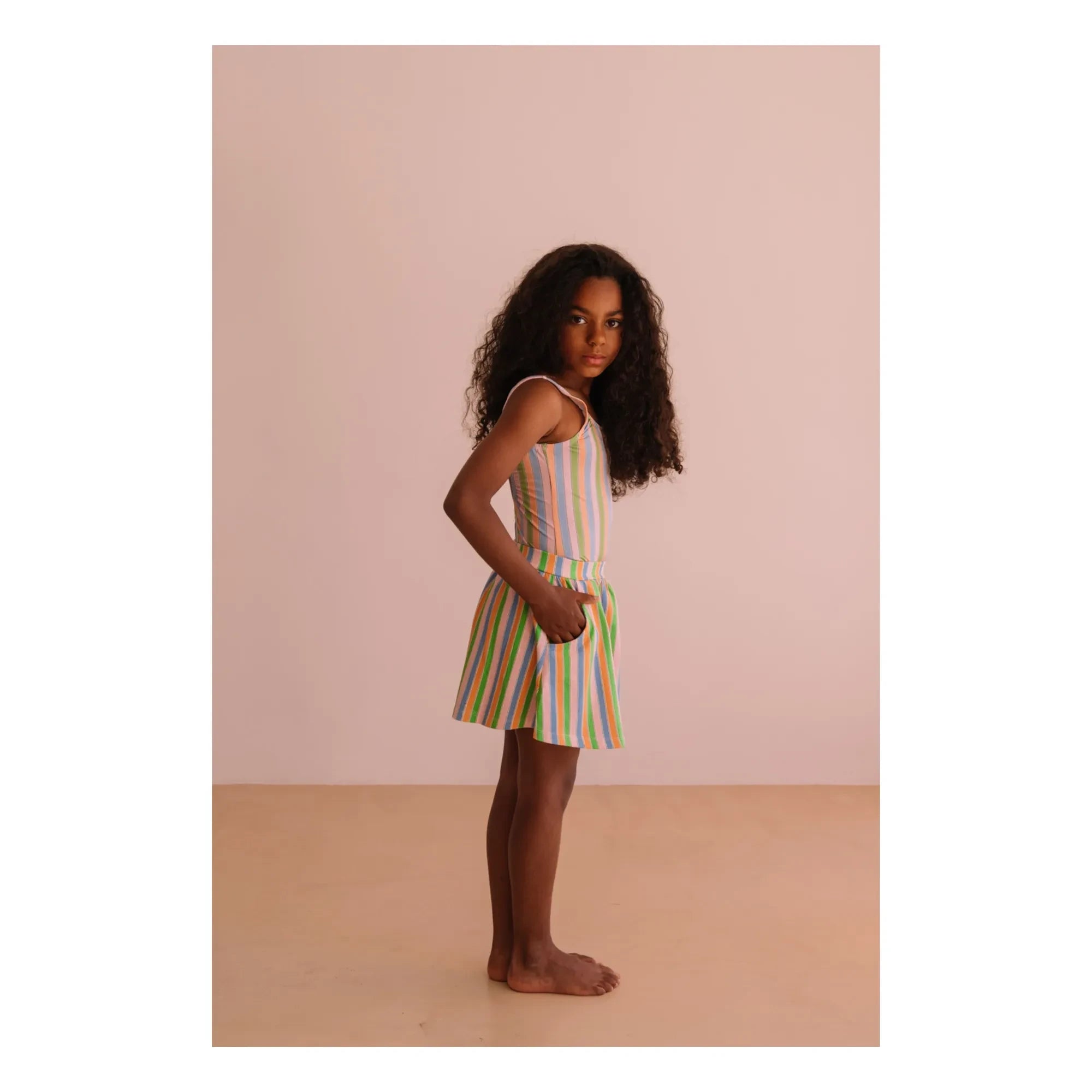 We Are Kids - Falda de algodón orgánico a rayas | Rosa pálido