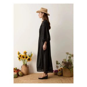 Boteh - Vestido Fruncido de Lino Atlas | Negro