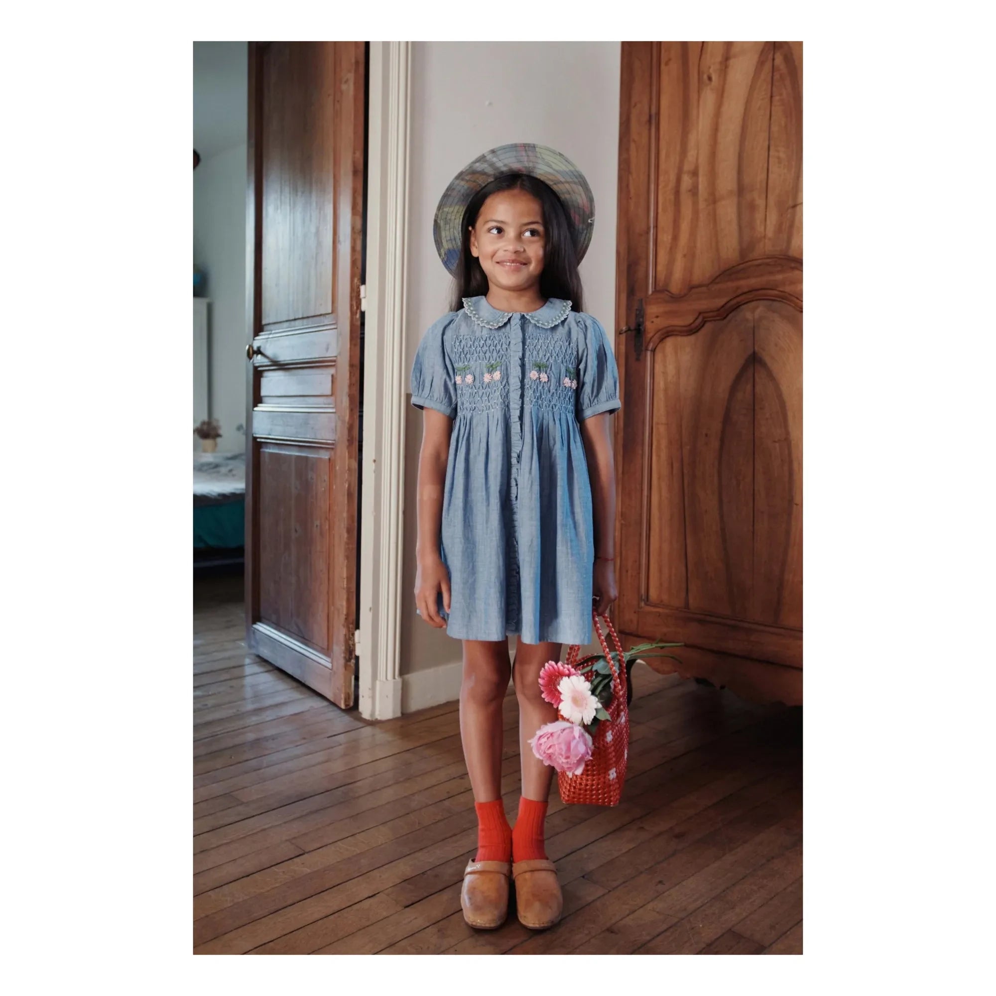 Emile et Ida - Vestido Chambray Smock Azul
