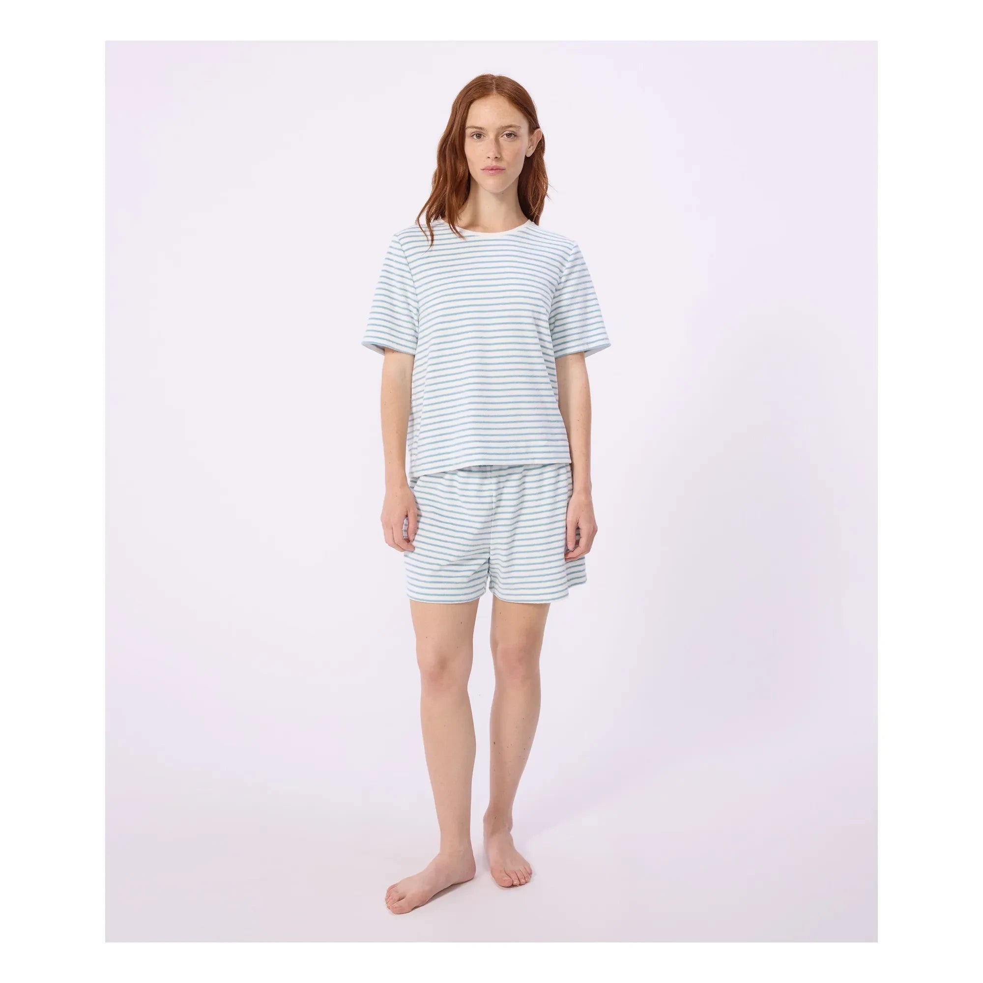 Petit Bateau - Pantalón Corto de Pijama de Rizo a Rayas | Turquesa