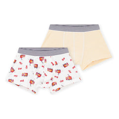 Petit Bateau - 2'li Organik Pamuk İtfaiyeci Boxer Külot | Beyaz
