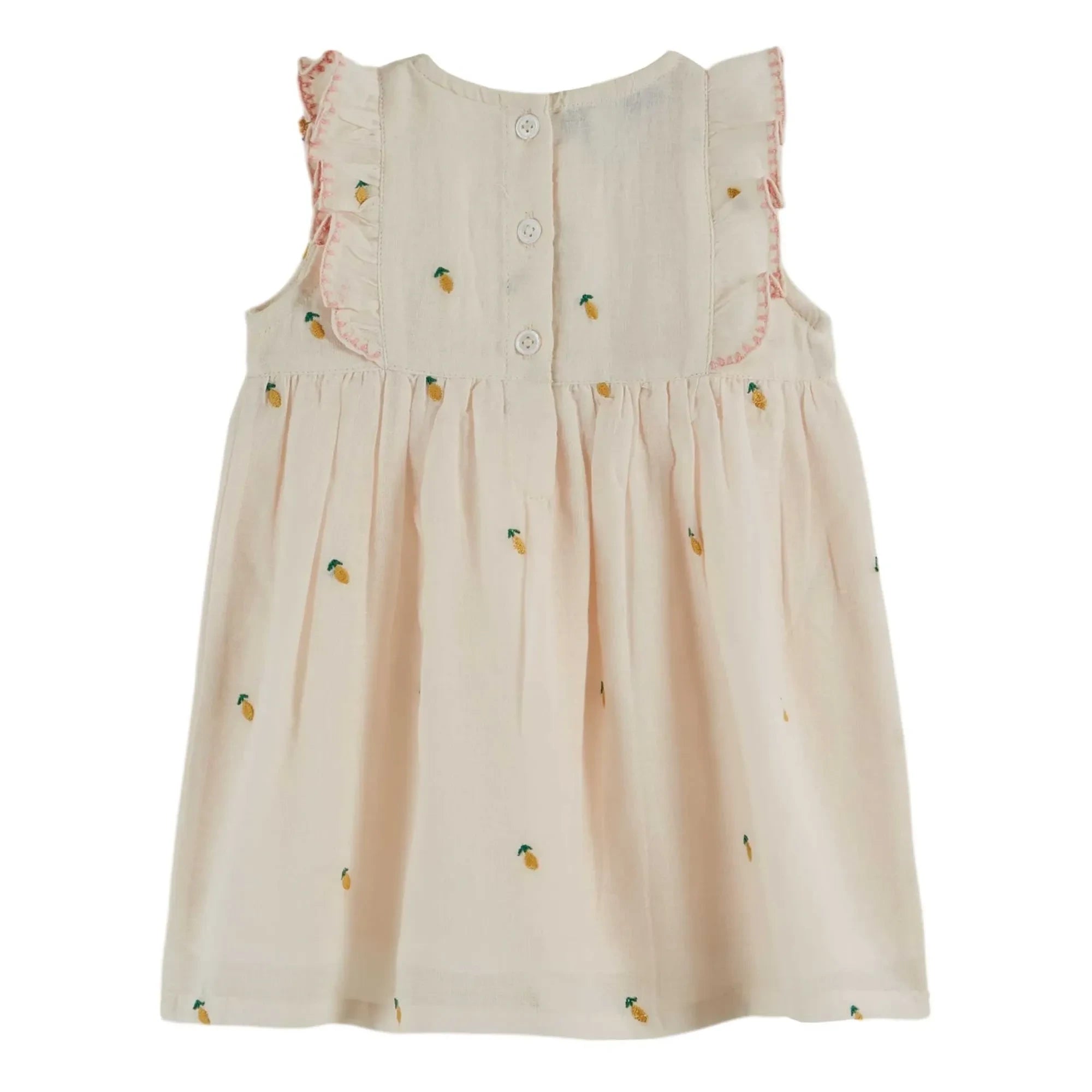 Emile et Ida - Vestido de plastrón con bordado de limón | Crema