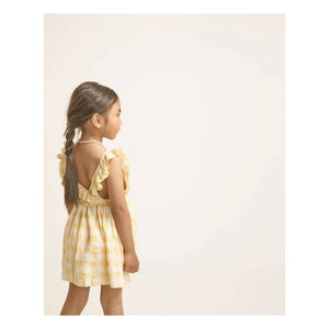 Búho - Vestido de algodón orgánico seersucker con estampado de cuadros Gingham | Amarillo