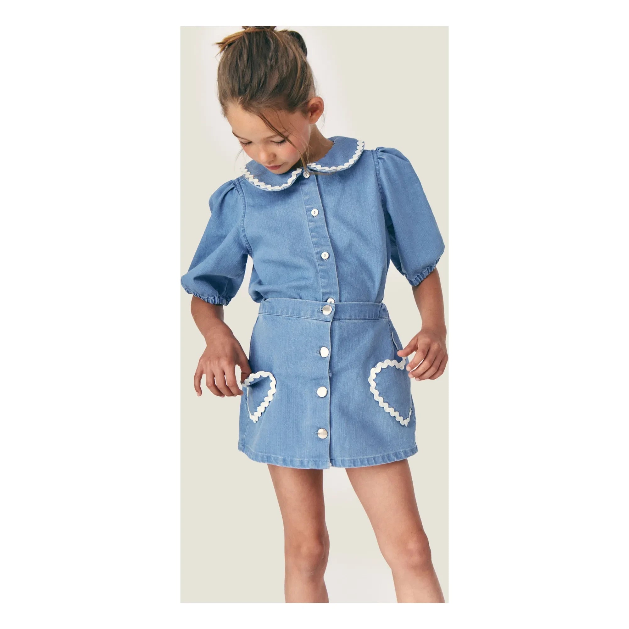 Mipounet - Falda Pantalón Louise con Bolsillos Corazones | Azul Claro