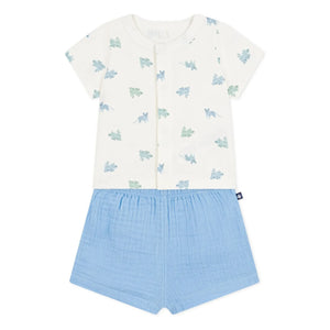 Petit Bateau - Conjunto de camisa y pantalón corto de gasa de algodón orgánico con estampado de animales | Azul