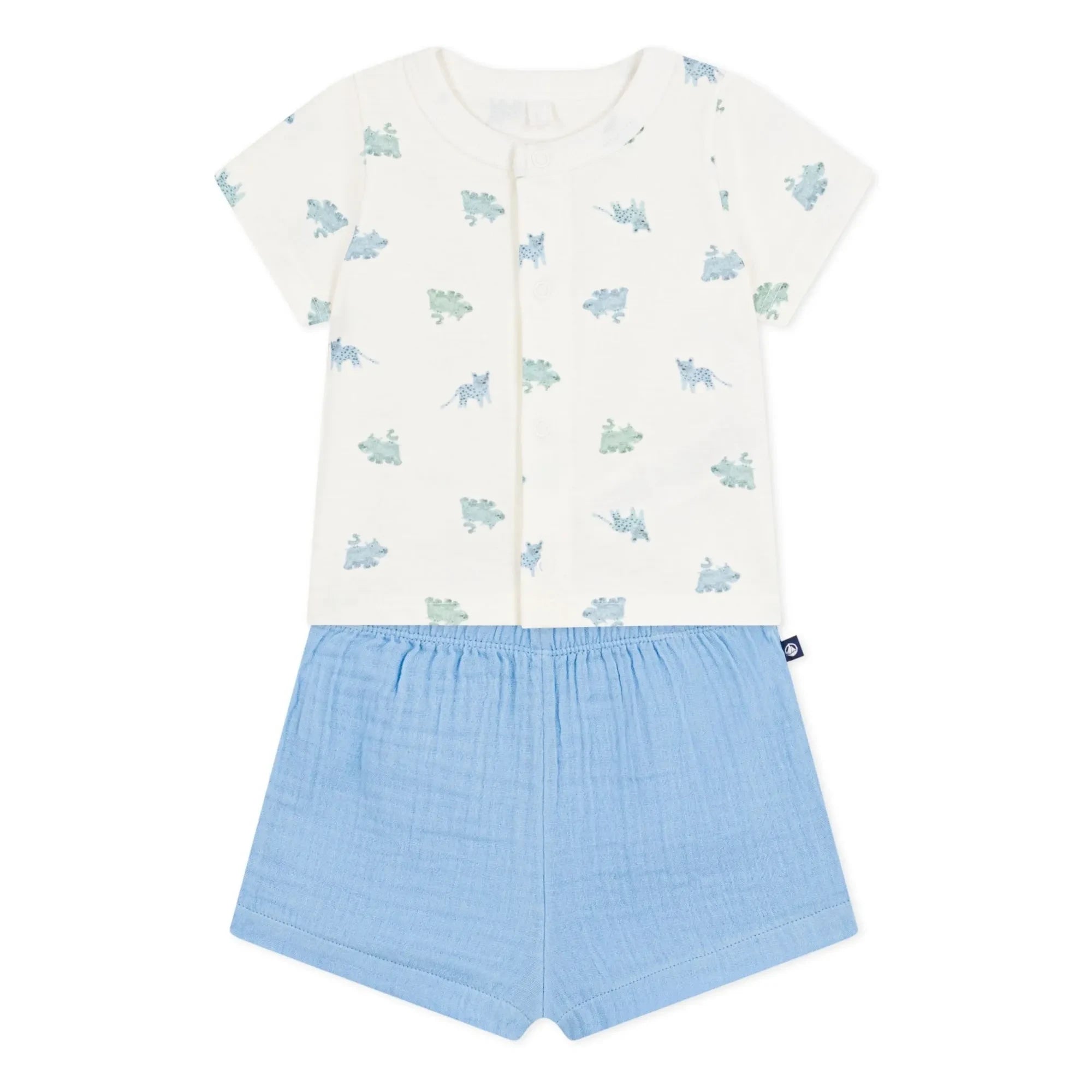 Petit Bateau - Conjunto de camisa y pantalón corto de gasa de algodón orgánico con estampado de animales | Azul