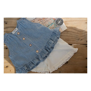 1+ in the family - Blusa de mezclilla a rayas Alcudia de algodón orgánico | Azul claro