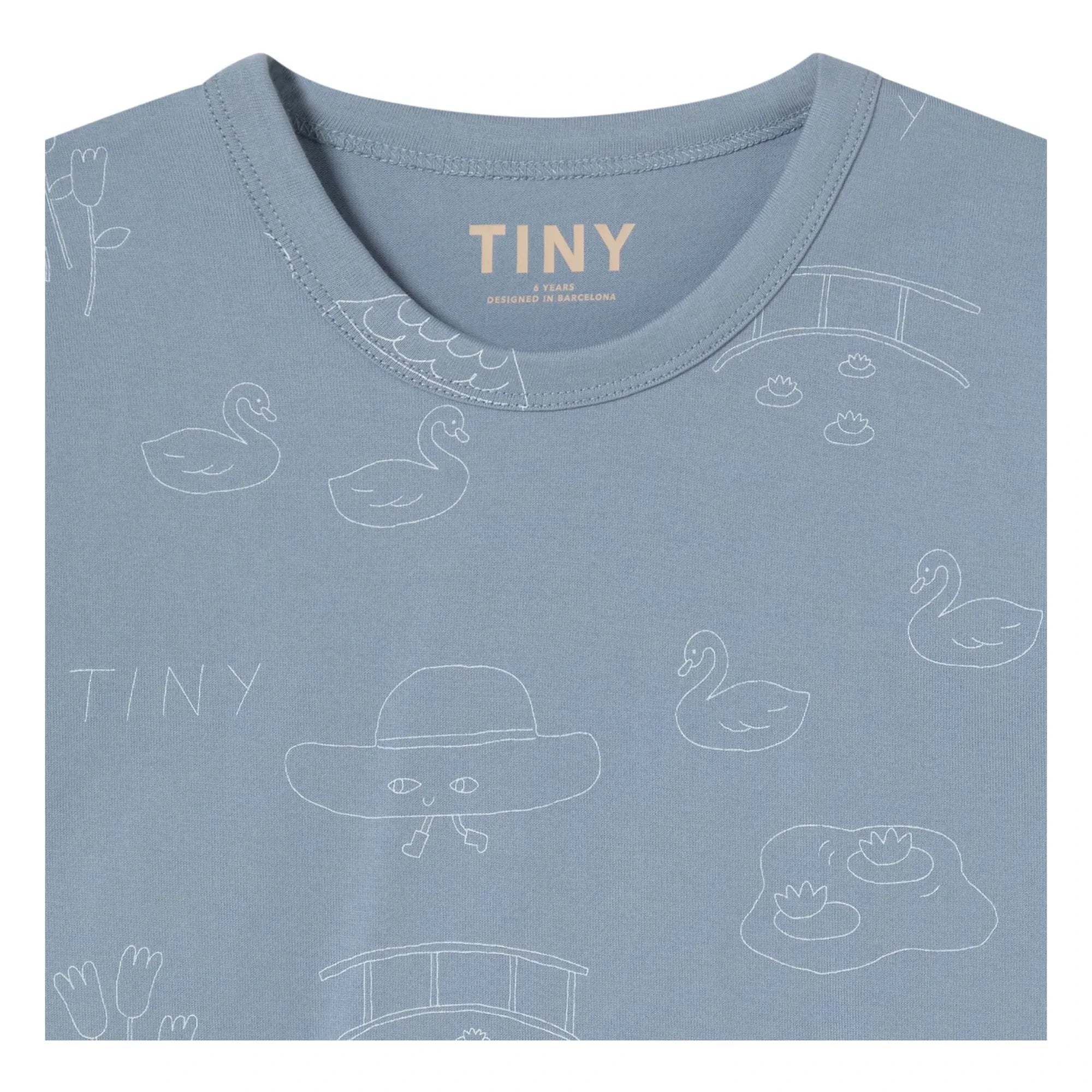 Tinycottons - Camiseta cisnes pequeños algodón orgánico | Azul grisáceo