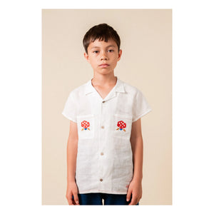 birinit - Camisa de lino con bolsillo bordado | Blanco