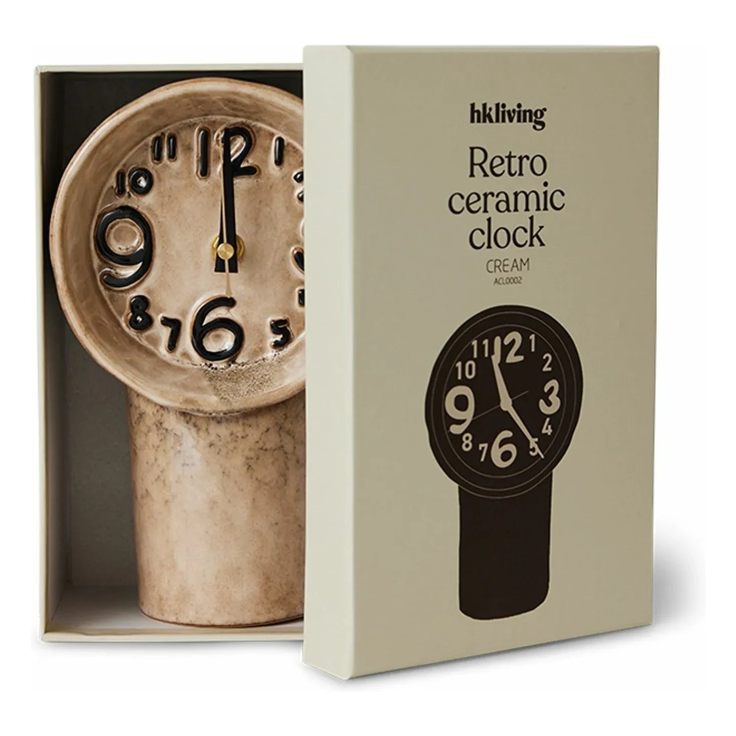 HKliving - Reloj de cerámica retro | Crema