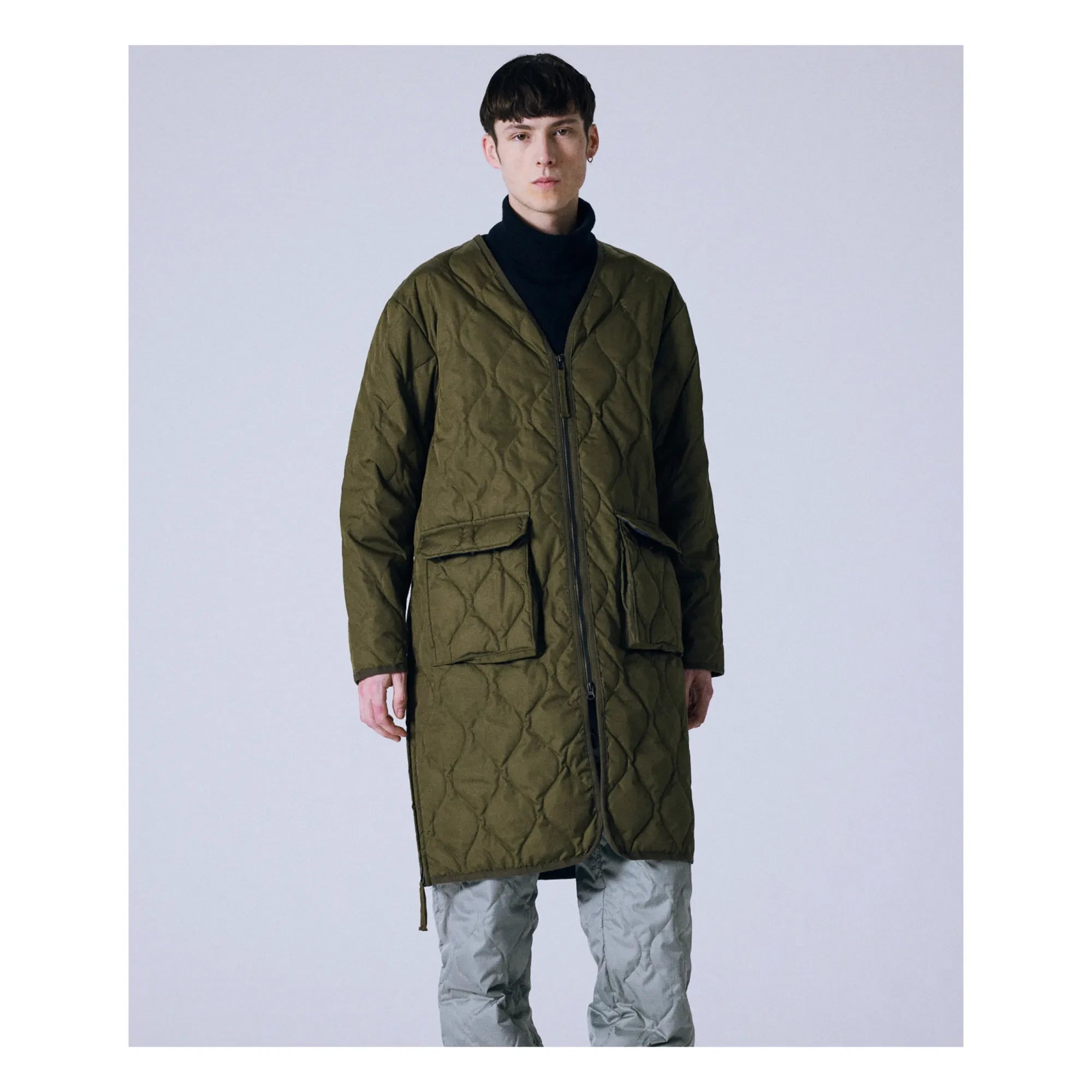 Taion - Abrigo largo acolchado unisex con cremallera | Verde oliva