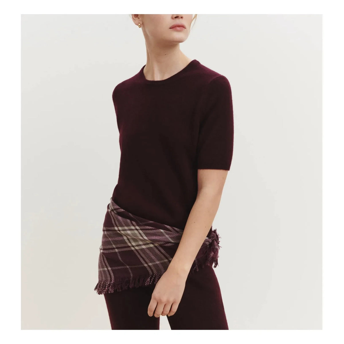 Bompard - Swann Tartan Kaşmir Mini Eşarp | Garnet