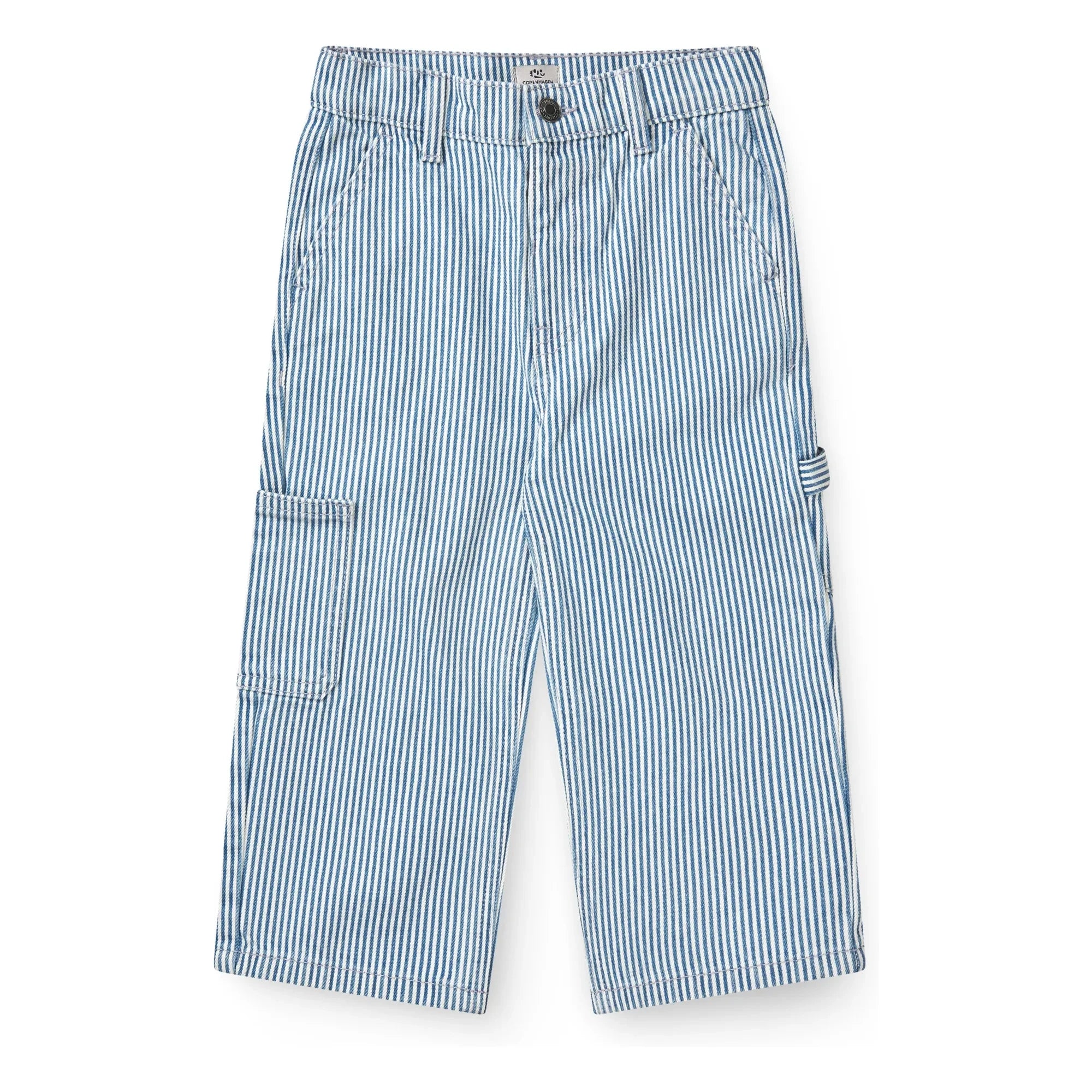 Copenhagen Colors - Pantalones cargo de gabardina de algodón orgánico a rayas | Azul