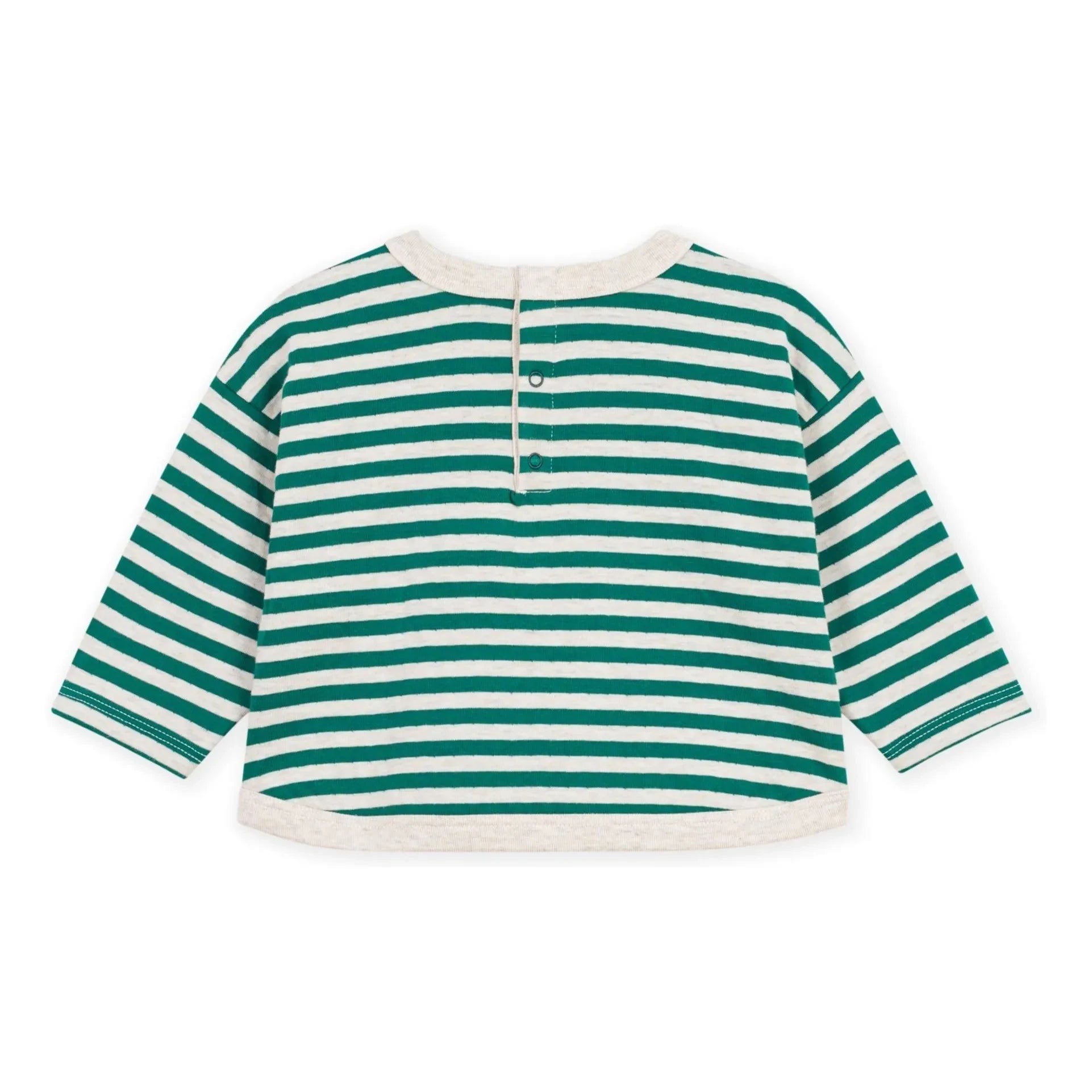 Petit Bateau - Çizgili Organik Pamuklu Bebek Tişörtü | Yeşil