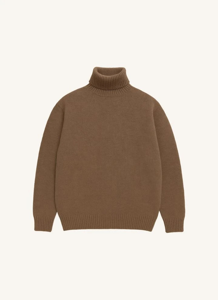 Origin Knitwear - Suéter de Cuello Alto sin Costuras | Marrón