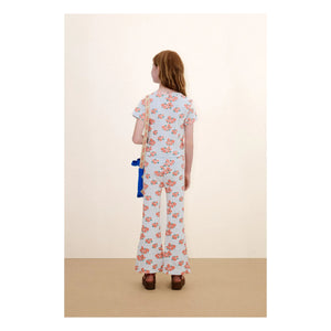 Tinycottons - Pantalones acampanados de algodón orgánico acanalado con estampado floral | Azul claro