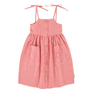 Piupiuchick - Vestido maxi de algodón orgánico Gingham | Rojo