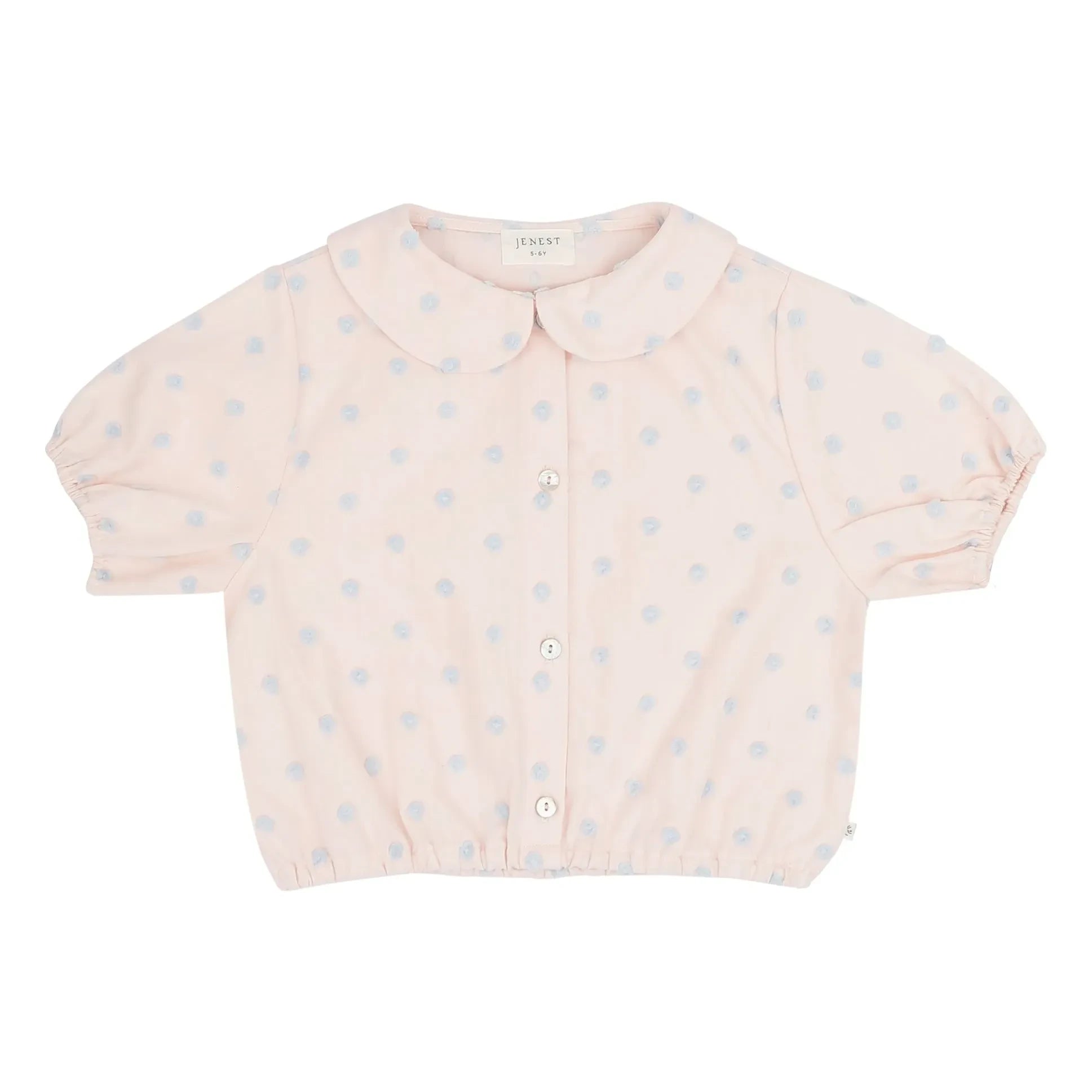 Jenest - Claudine Yaka Molly Camisa Blusa de Algodón Orgánico con Estampado de Puntos | Rosa Claro
