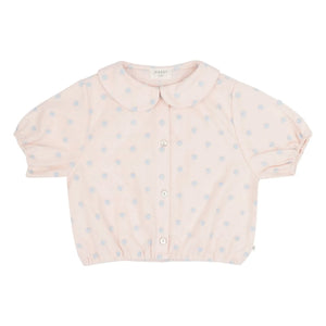 Jenest - Claudine Yaka Molly Camisa Blusa de Algodón Orgánico con Estampado de Puntos | Rosa Claro