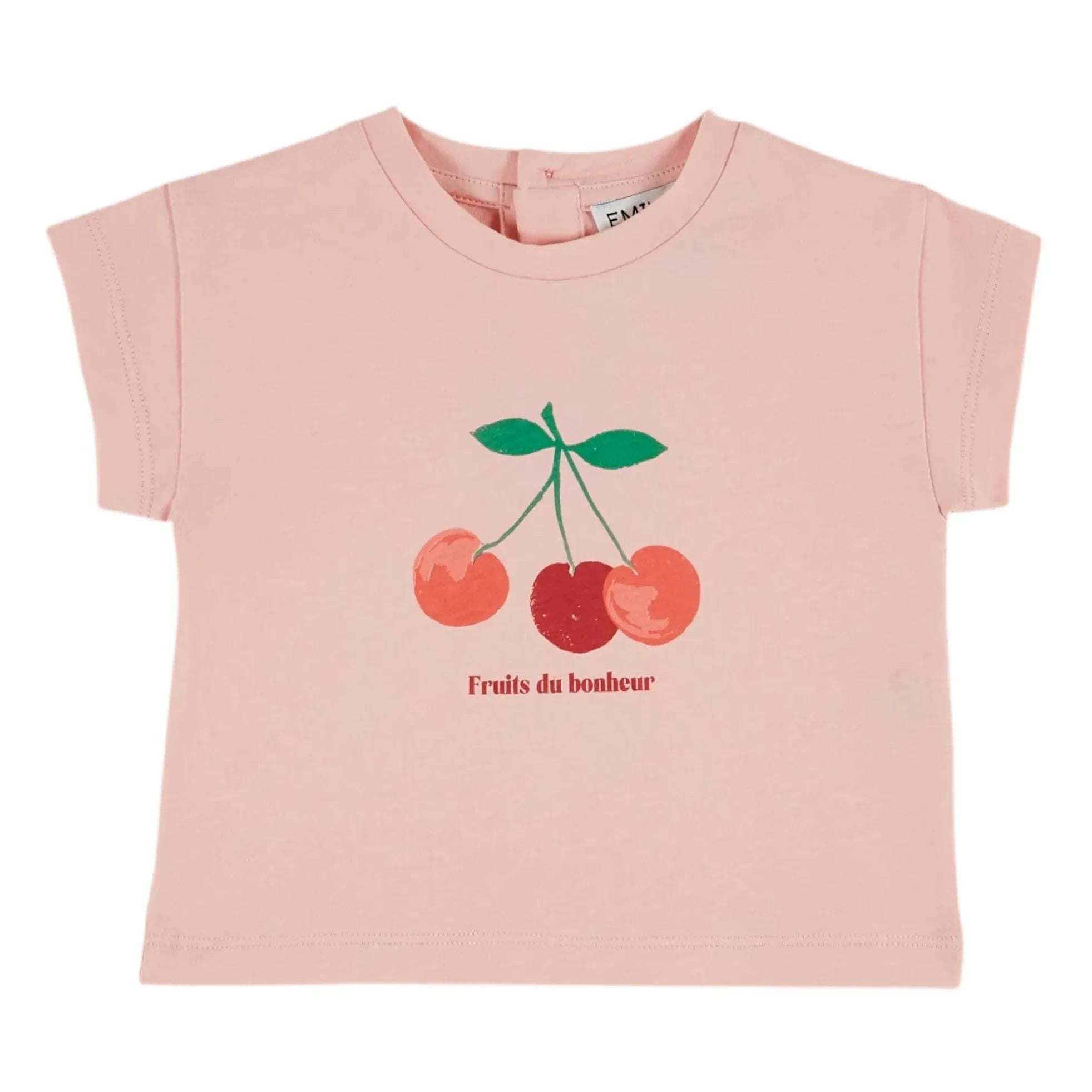 Emile et Ida - Camiseta rosa lisa de algodón orgánico con fruta